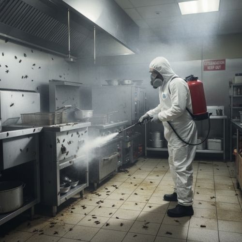 Tratamiento de cucarachas en áreas de una cocina industrial